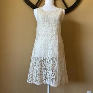 Free People Sleeveless Lace Overlay Dress Sheer Trapeze Flare Coverup Size Large